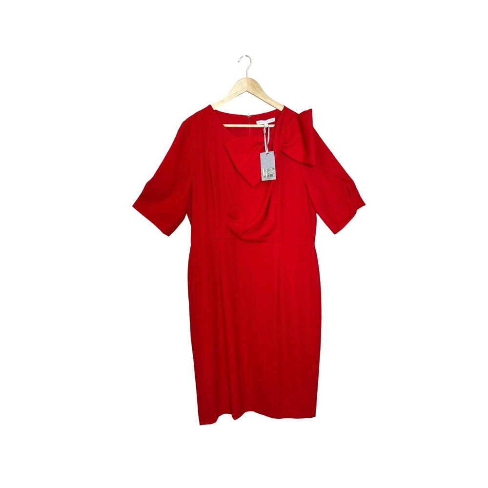 Preston & York Kathleen Crepe Bow Red Sheath Dress Size 18 NEW